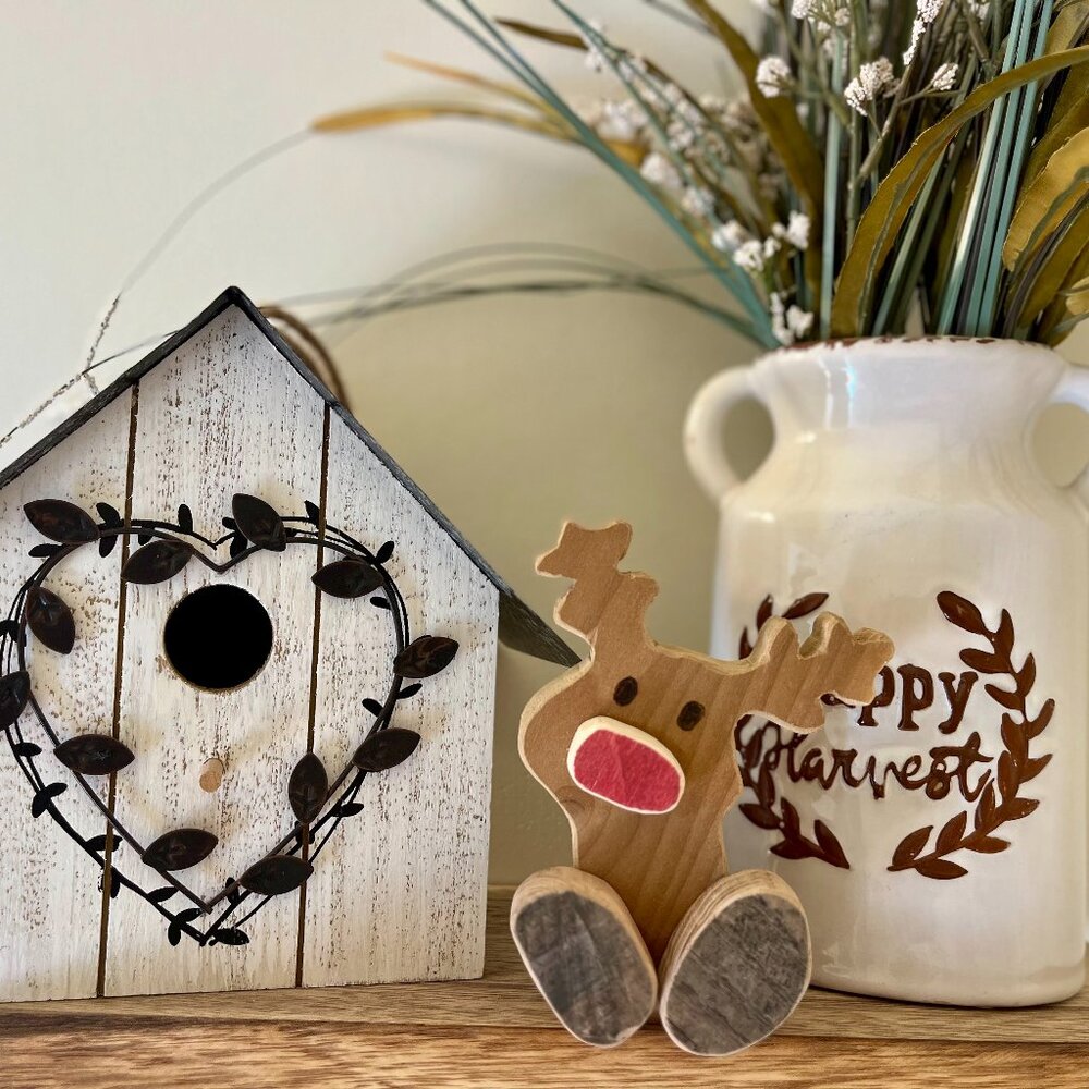Handcrafted Repurposed Reindeer Shelf Sitter ONLY (that can be a Stocking Holder